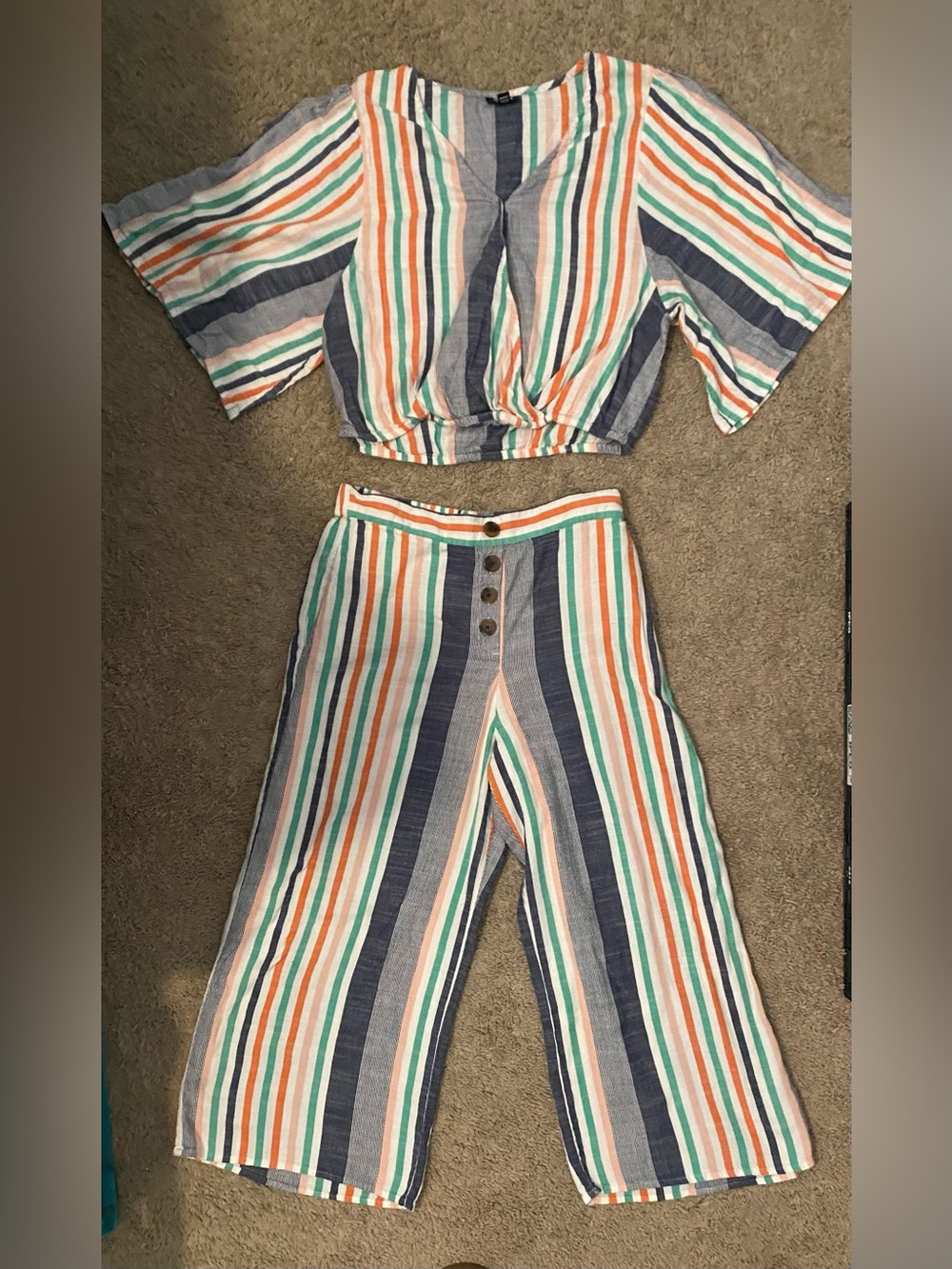 a.n.a Striped Wrap Front Crop Top V-Neck Blouse matching pants